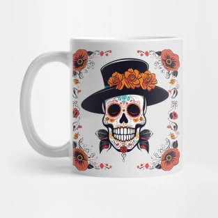 Sugar skull with top hat floral dia de los muertos halloween design Mug